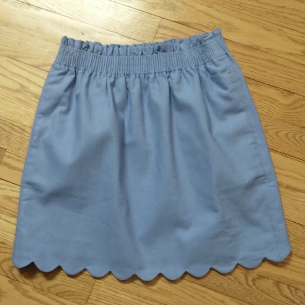 J Crew Linen Blend Sidewalk Skirt Scalloped Hem W/Pockets Size 2